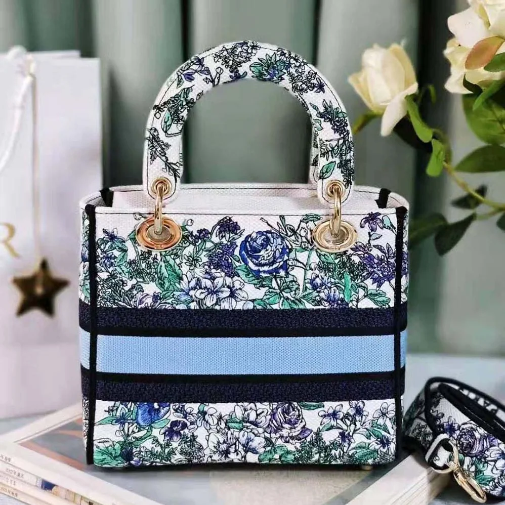 Dior Medium Lady D-Lite Bag White Multicolor Flowers Constellation Embroidery for Women Dior Medium Lady D-Lite Bag White Multicolor Flowers Constellation Embroidery for Women