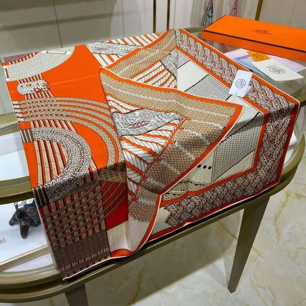 Hermes Dressage Tressage Shawl 140 for Women in Orange Hermes Dressage Tressage Shawl 140 for Women in Orange