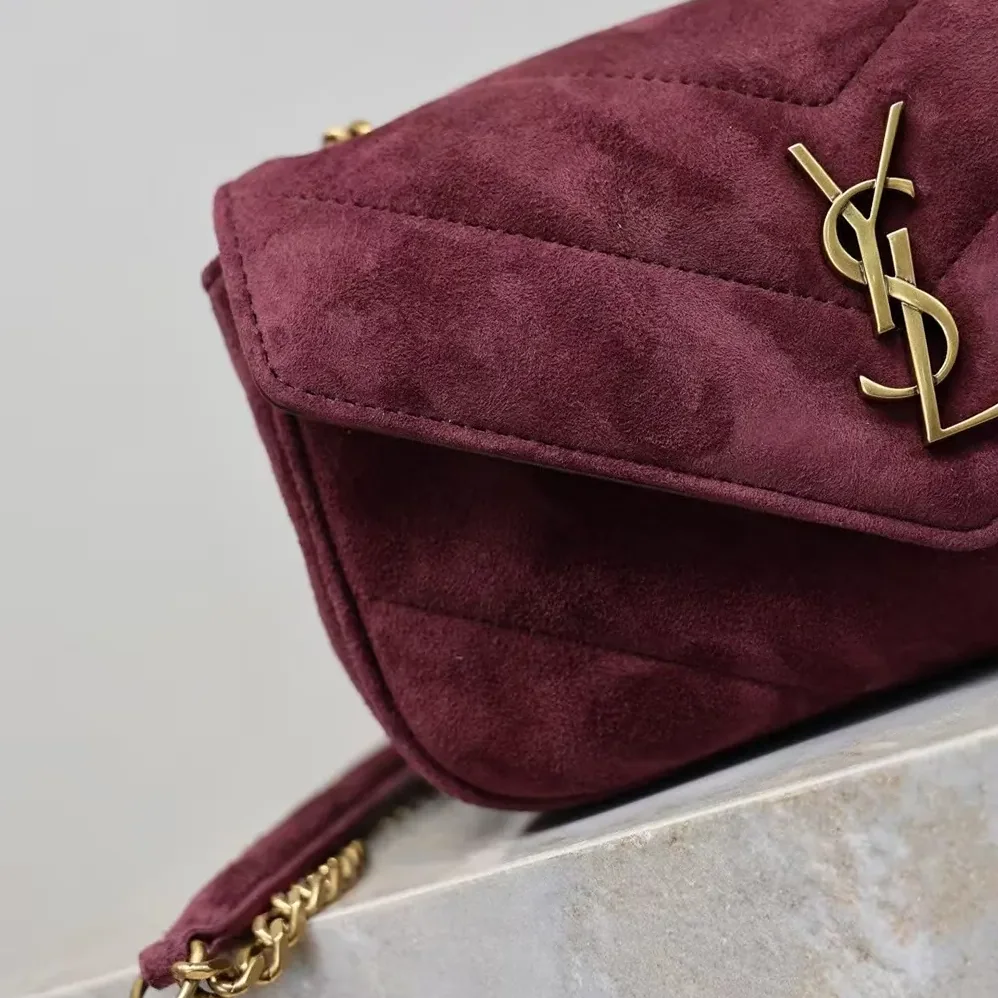 Saint Laurent YSL Loulou Small In Matelassé Suede for Women in Burgundy