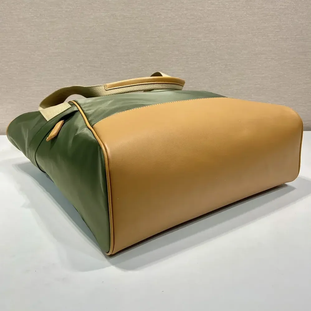 Prada Re-Nylon and Leather Tote Bag for Men in Dark Green