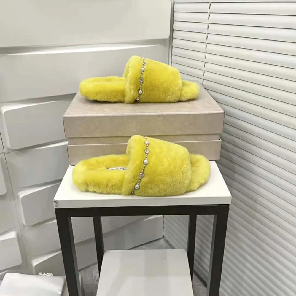 Jimmy Choo Acinda Slipper Lime Shearling Slippers with Crystal and Pearl Detailing for Women Jimmy Choo Acinda Slipper Lime Shearling Slippers with Crystal and Pearl Detailing for Women