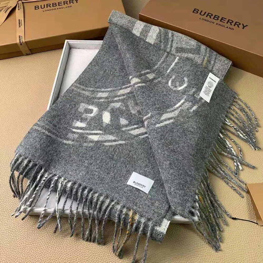 Burberry Montage Print Check Cashmere Scarf for Women in Silver