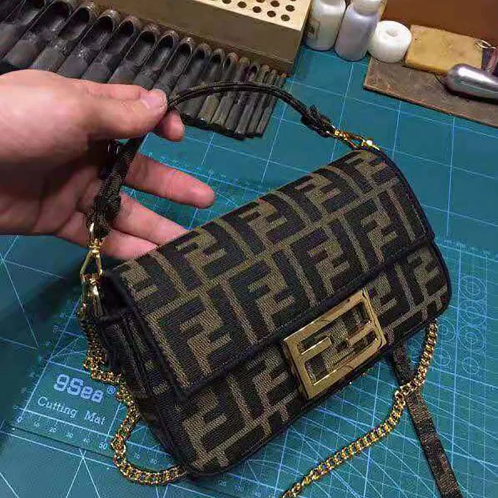 Fendi Mini Baguette Brown Fabric Bag for Women Fendi Mini Baguette Brown Fabric Bag for Women