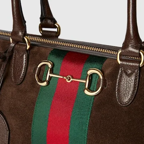 Gucci Borsetto Large Boston Shoulder Bag in Dark Brown Gold Hardware