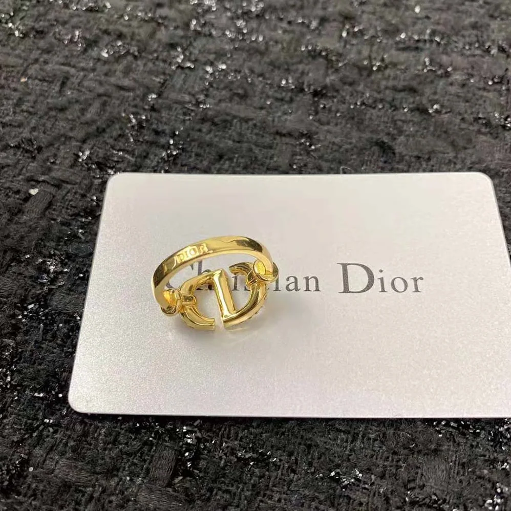 Dior CD Navy Ring Gold-Finish Metal and White Crystals for Women Dior CD Navy Ring Gold-Finish Metal and White Crystals for Women