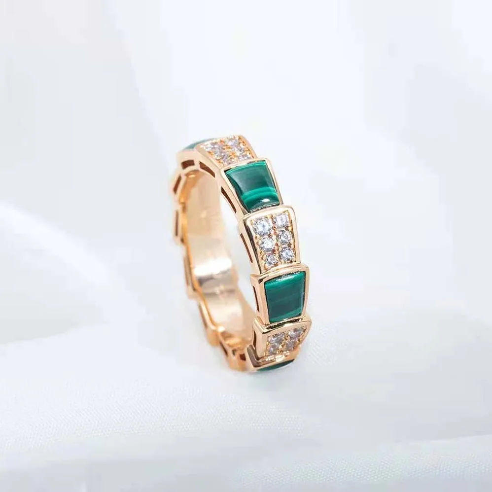 Bvlgari Serpenti Viper Band Ring in 18 KT Rose Gold for Women in Green