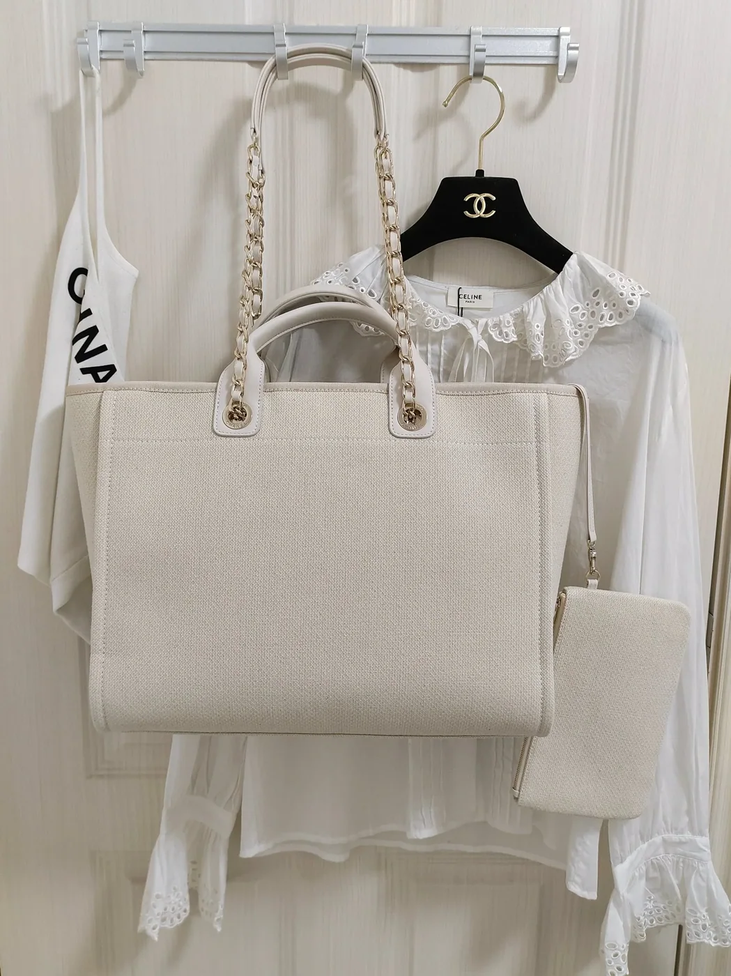 Chanel Deauville Tote Bag in White Gold Hardware