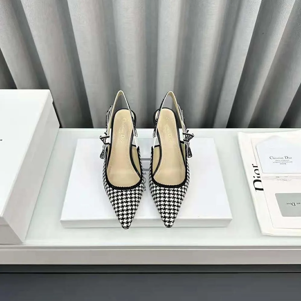 Dior J'Adior Slingback Pump Black and White Micro for Women in Houndstooth Embroidered Cotton Dior J'Adior Slingback Pump Black and White Micro for Women in Houndstooth Embroidered Cotton