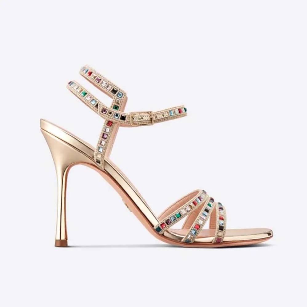Dior Gem Heeled Sandal Gold for Women in Tone Cotton Embroidered Dior Gem Heeled Sandal Gold for Women in Tone Cotton Embroidered