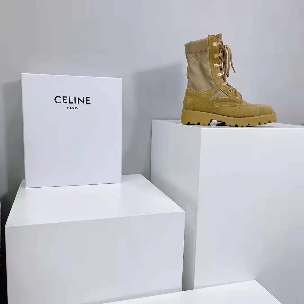 Celine Outdoor Lace up Boot in Suede Calfskin and Nylon for Women