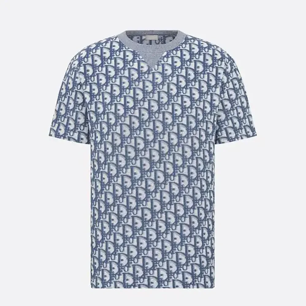 Dior Oblique Relaxed-Fit T-Shirt Blue and White Terry Cotton Jersey for Men Dior Oblique Relaxed-Fit T-Shirt Blue and White Terry Cotton Jersey for Men