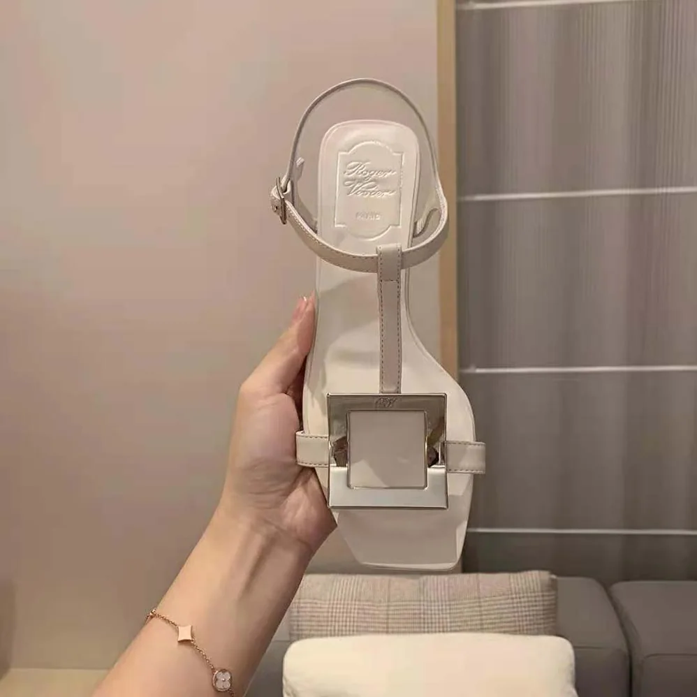 Roger Vivier Bikiviv' Metal Buckle Sandals in Leather for Women in White Roger Vivier Bikiviv' Metal Buckle Sandals in Leather for Women in White