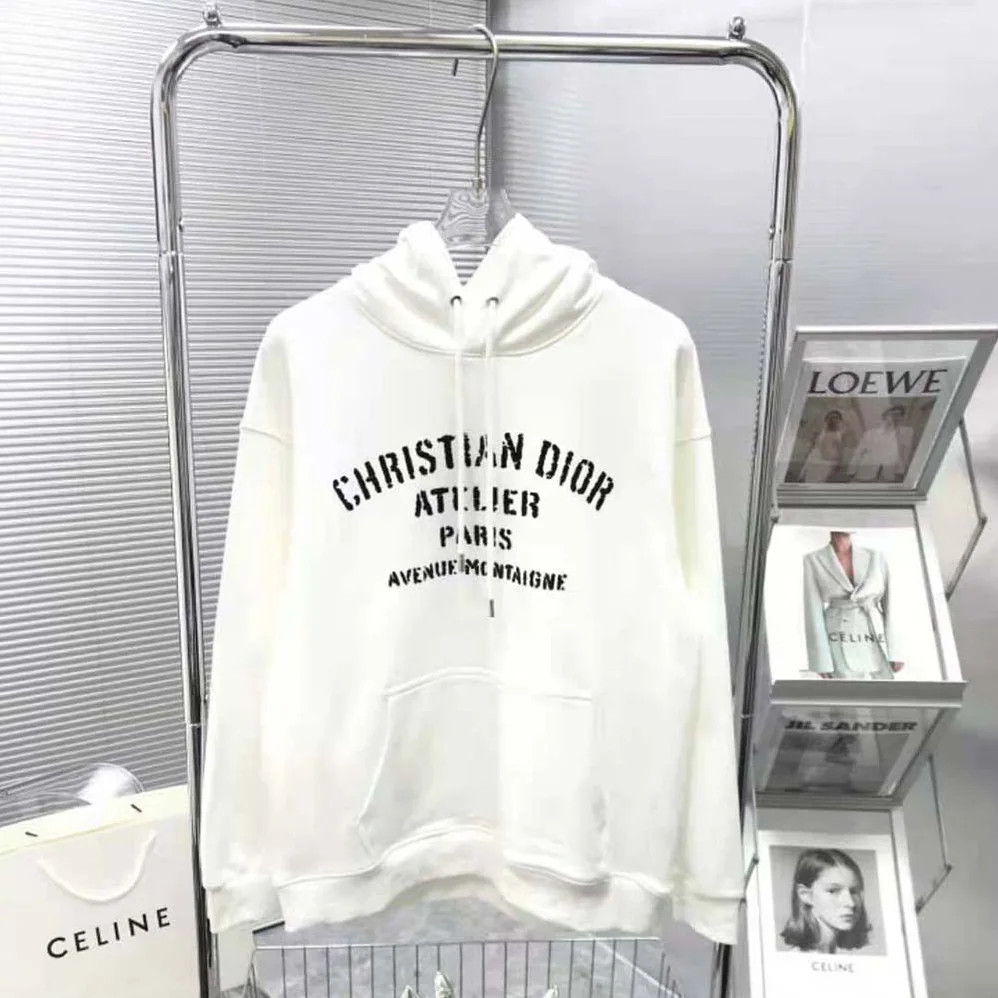 Dior Oversized Christian Dior Atelier Hooded Sweatshirt White Cotton Fleece for Women Dior Oversized Christian Dior Atelier Hooded Sweatshirt White Cotton Fleece for Women