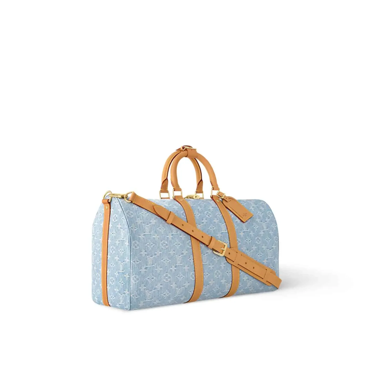 Louis Vuitton Keepall Bandouliere 45 Travel Bag / Sky Blue Denim Gold Hardware