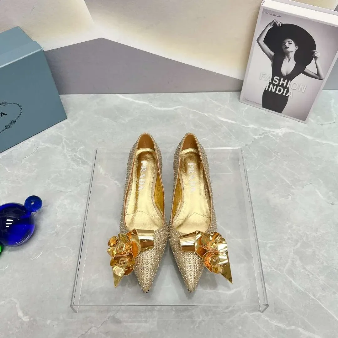Prada Patent Pumps With Crystals Gold