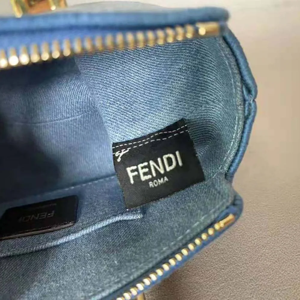 Fendi By The Way Mini Light Blue Denim Small Boston Bag for Women