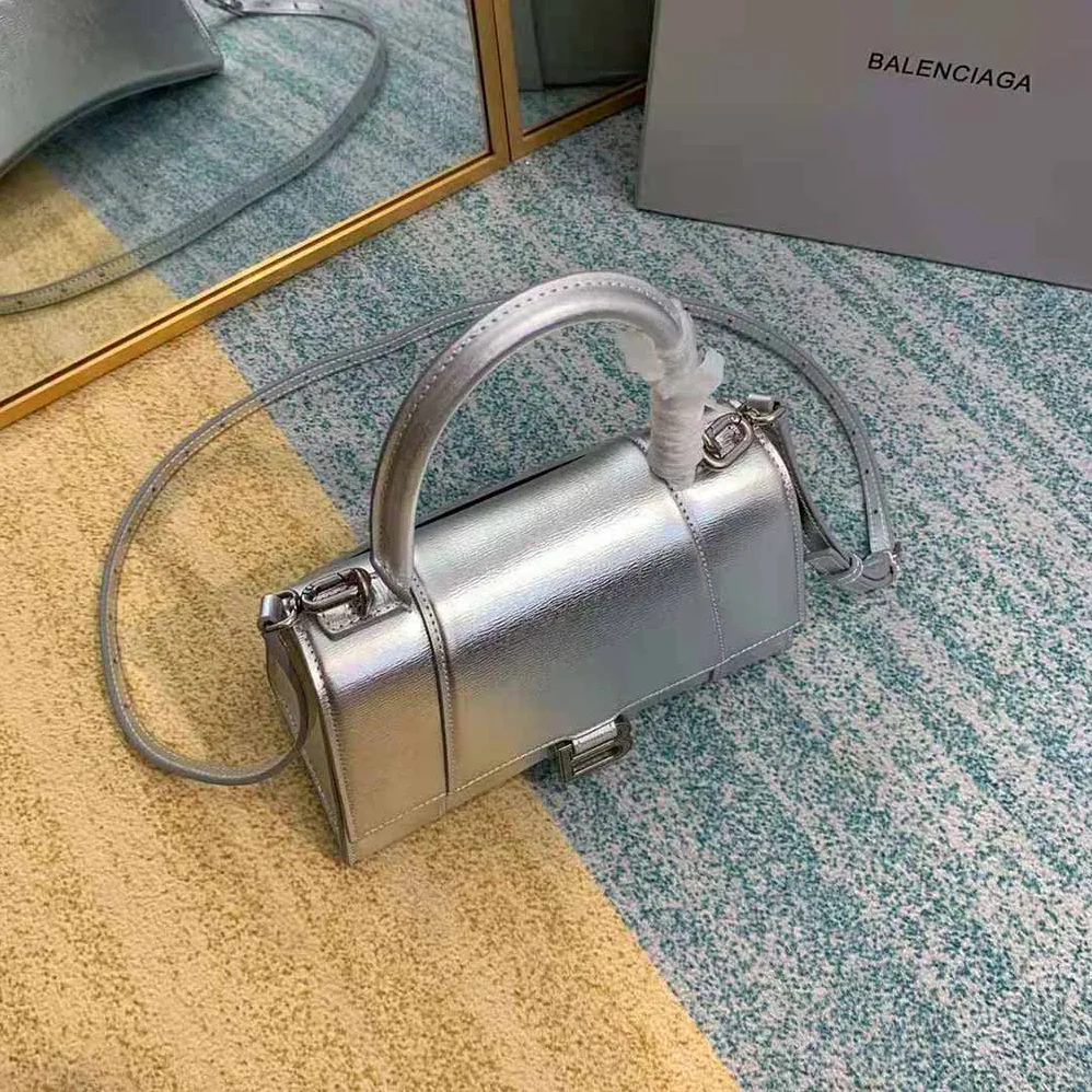 Balenciaga Hourglass XS Top Handle Bag for Women in Silver Balenciaga Hourglass XS Top Handle Bag for Women in Silver