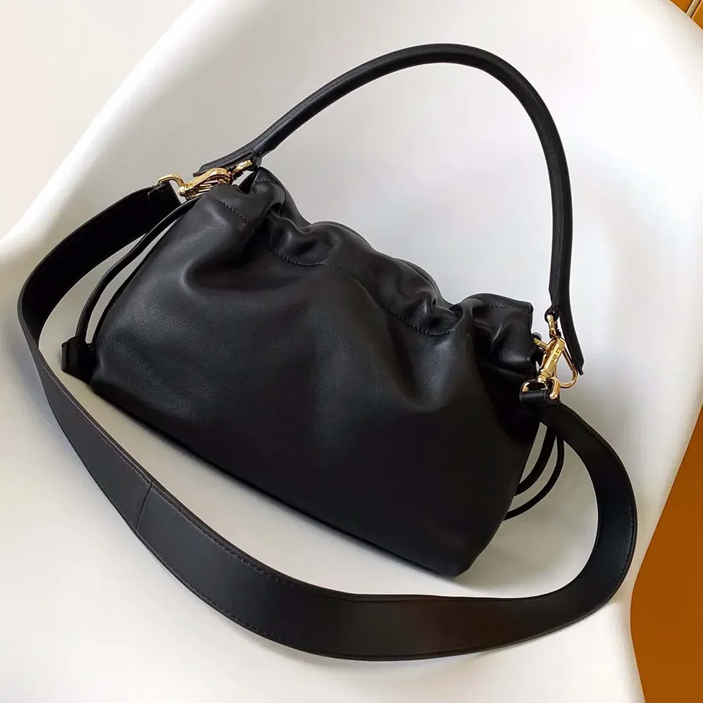 Fendi Mamma Baguette Medium Black Nappa Leather Bag for Women