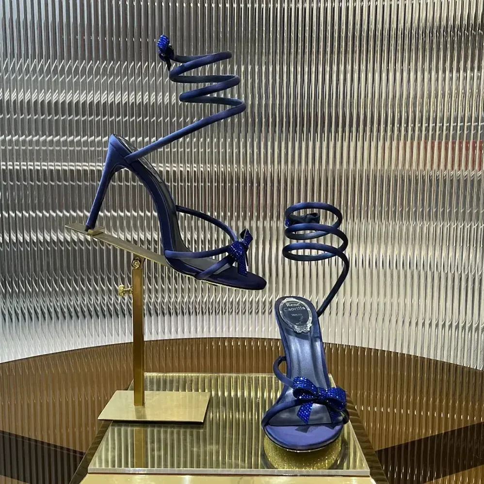 Rene Caovilla Cleo Midnight Blue Sandal with Bows 105 for Women Rene Caovilla Cleo Midnight Blue Sandal with Bows 105 for Women