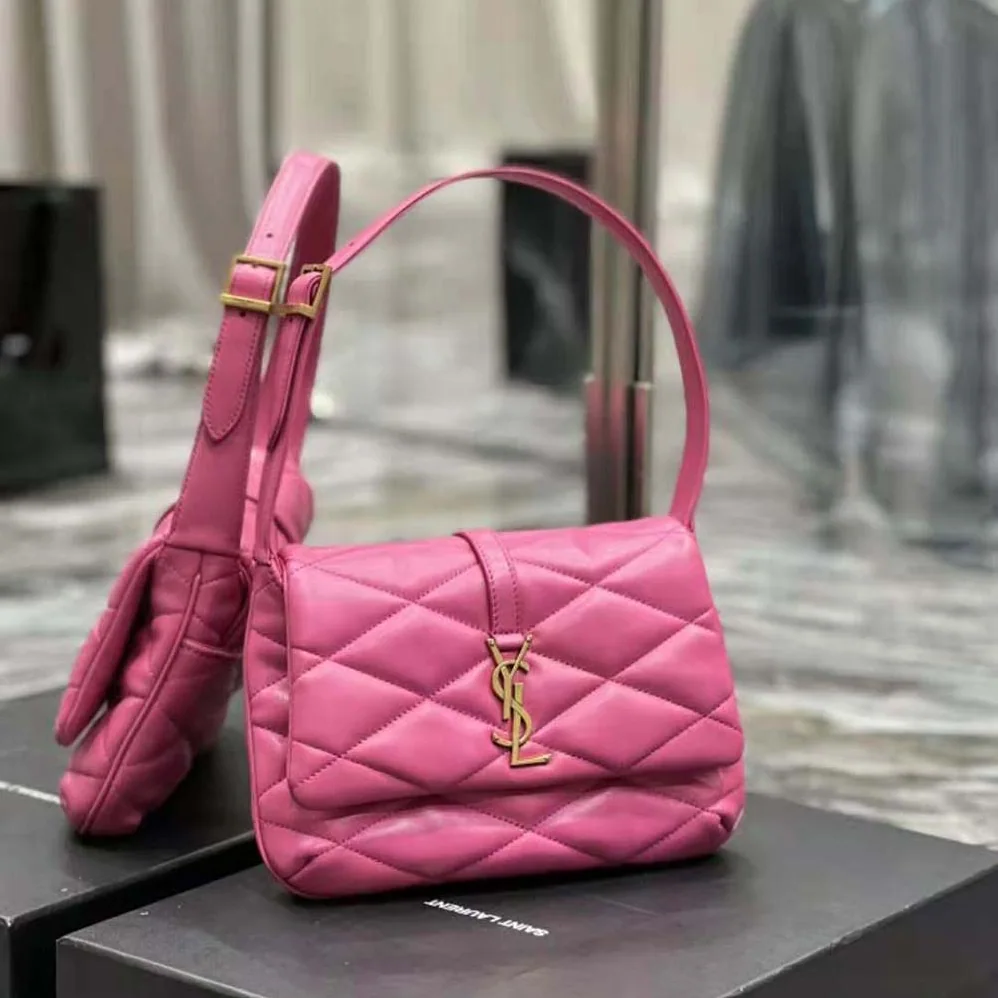 Saint Laurent YSL Le 57 Hobo Shoulder Bag in Quilted Lambskin for Women in Rose Saint Laurent YSL Le 57 Hobo Shoulder Bag in Quilted Lambskin for Women in Rose