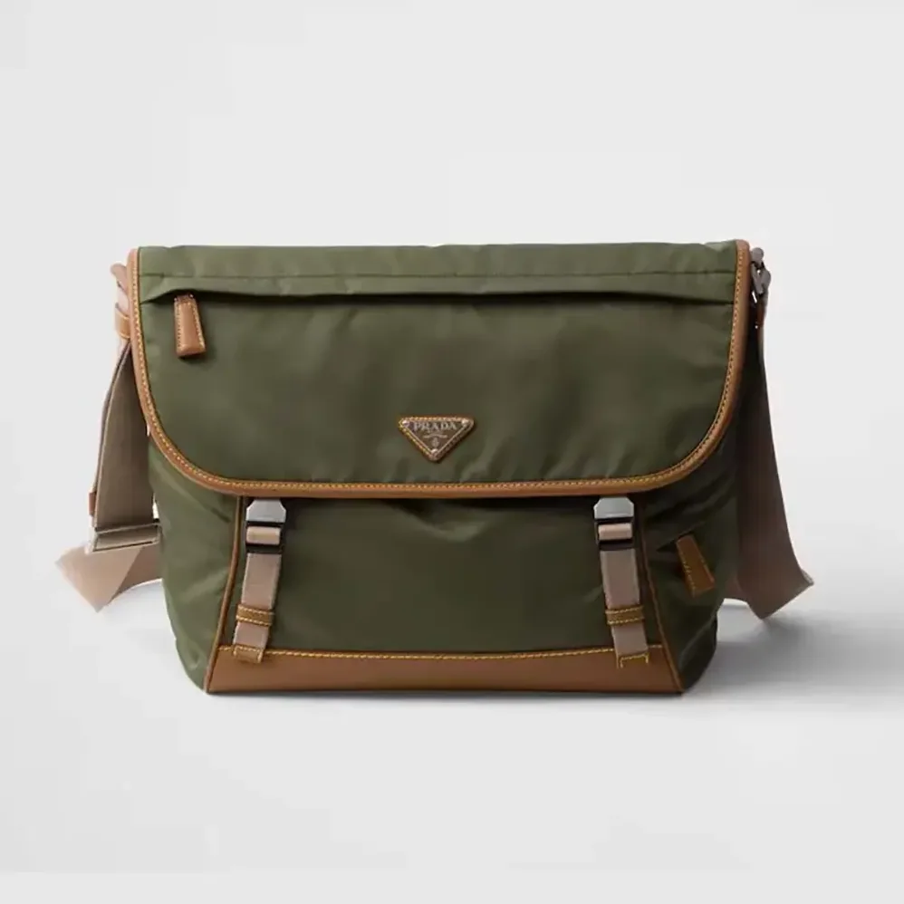 Prada Re-Nylon and Leather Shoulder Bag for Men in Dark Green