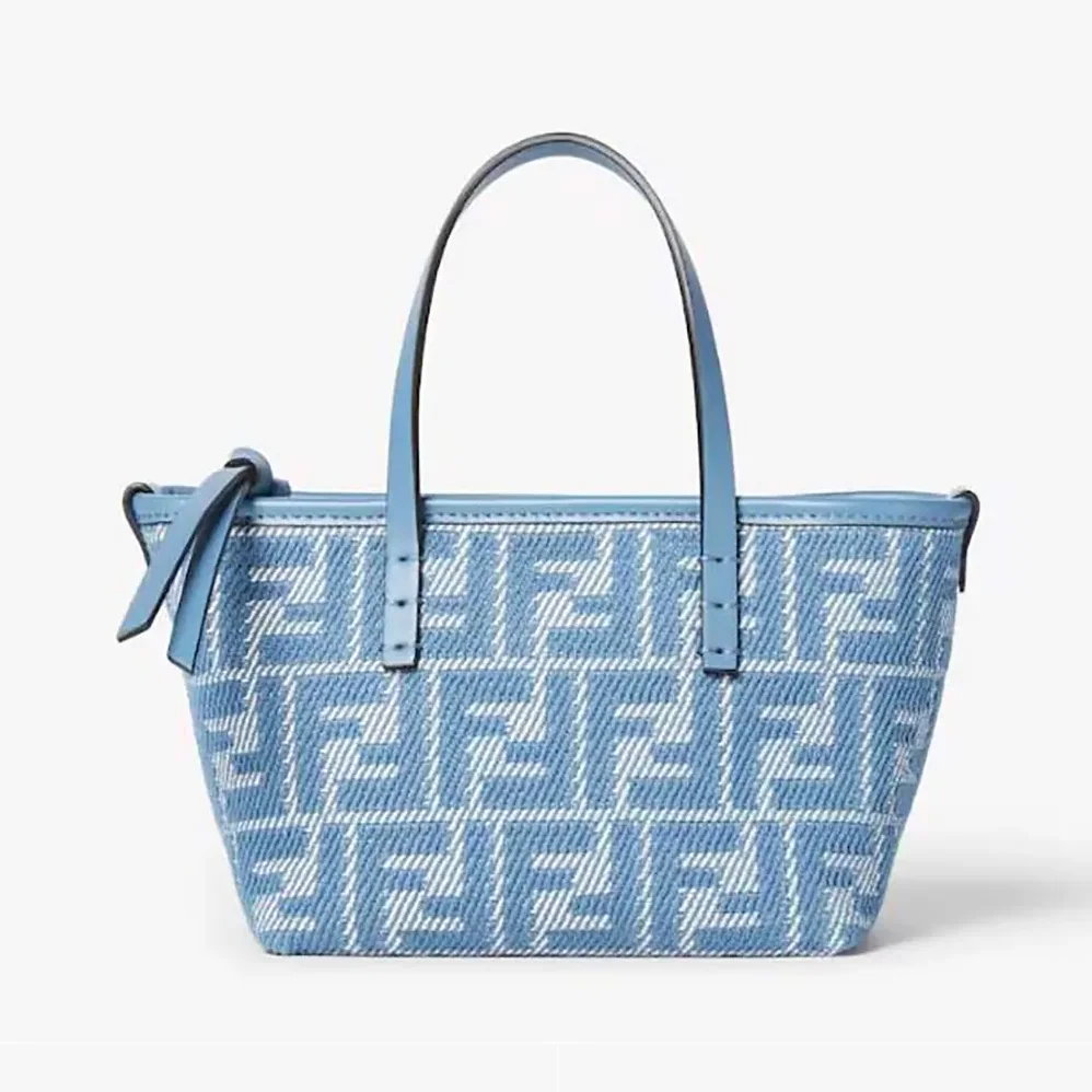 Fendi Roll Mini Blue Denim-effect FF Jacquard Mini for Women in bag