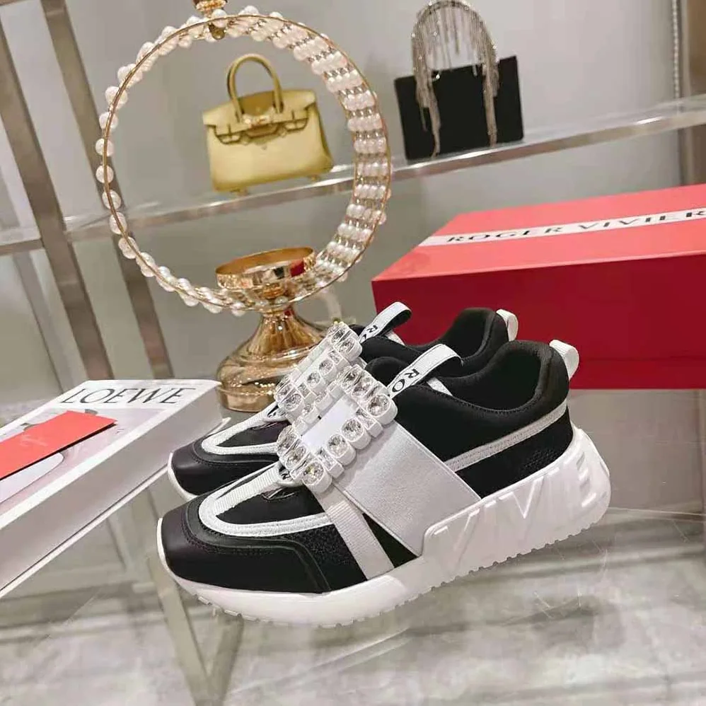 Roger Vivier Viv Go Rhinestone Buckle Sneakers in Technical Fabrics for Women in Black