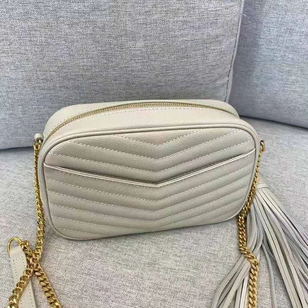 Saint Laurent YSL Lou Mini Bag in Quilted Grain DE Poudre Embossed Leather for Women in White Saint Laurent YSL Lou Mini Bag in Quilted Grain DE Poudre Embossed Leather for Women in White