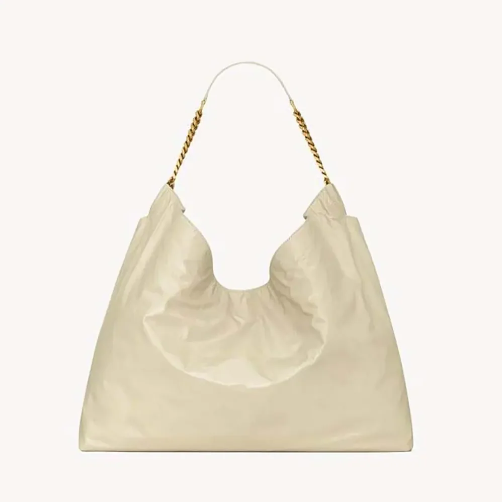 Saint Laurent YSL Hortense Hobo In Shiny Leather White for Women Saint Laurent YSL Hortense Hobo In Shiny Leather White for Women