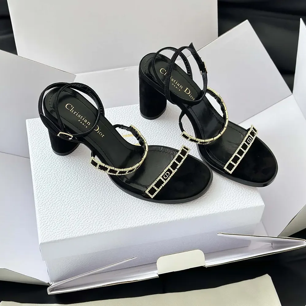 Dior Diorissime Heeled Sandal Black Suede Goatskin and Silver for Women in Tone Strass