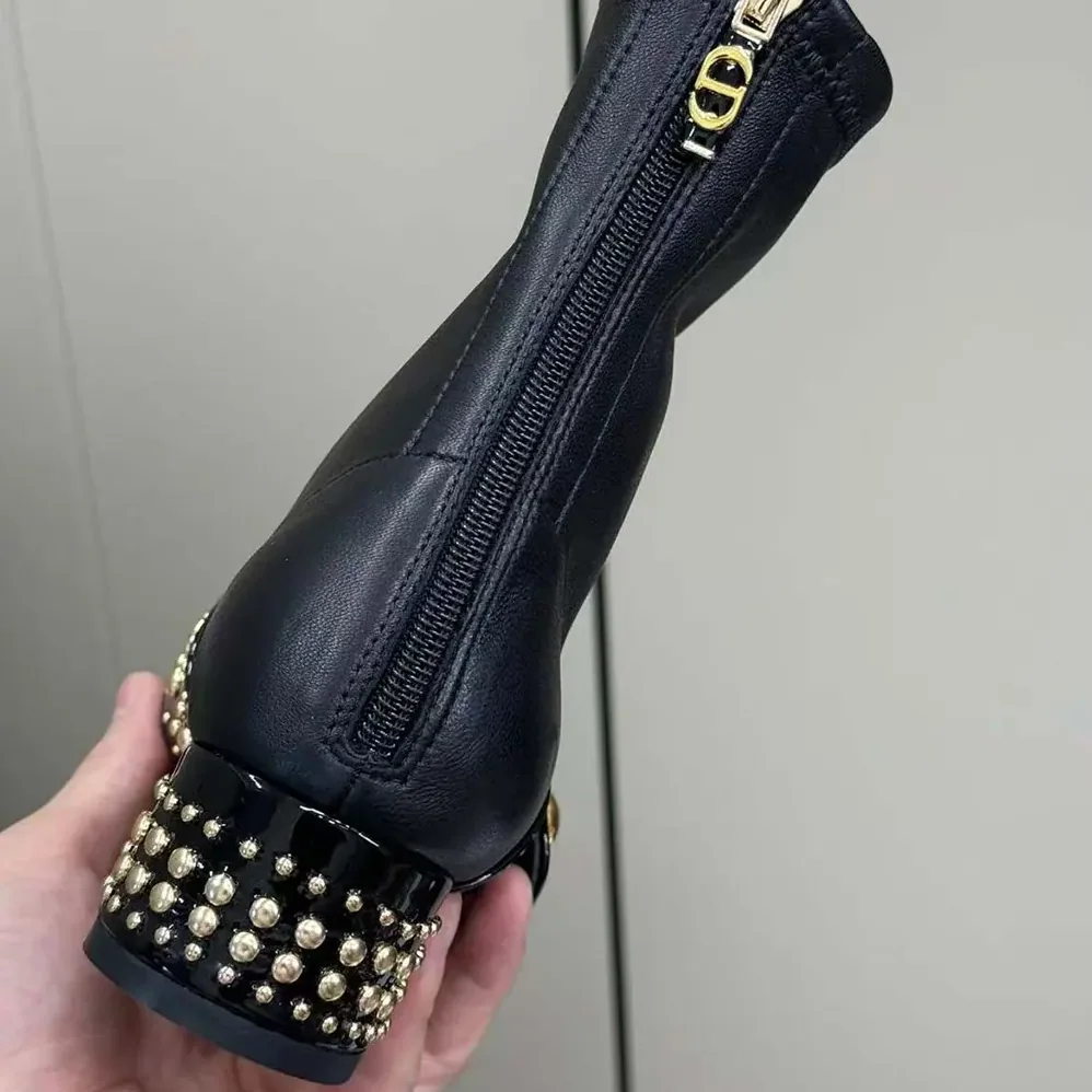 Dior Belle-D Heeled Ankle Boot Black Calfskin for Women