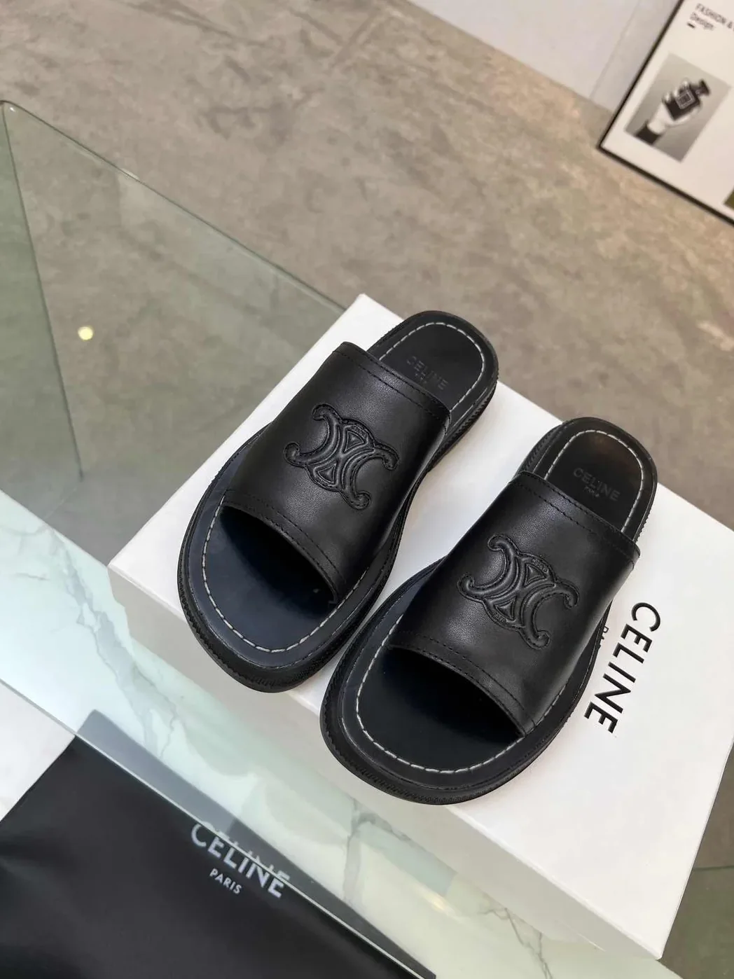 Celine Clea Triomphe Slide Black