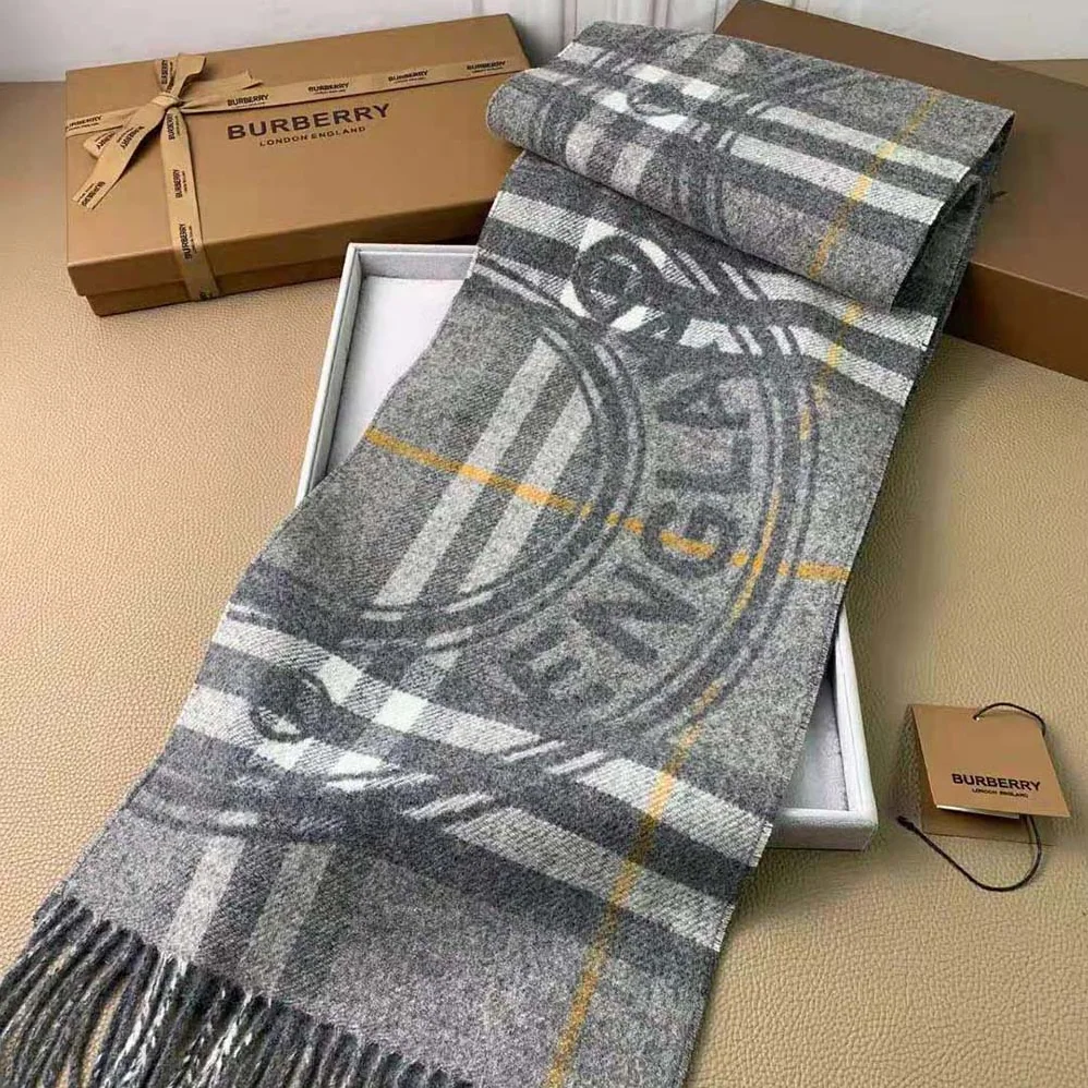 Burberry Montage Print Check Cashmere Scarf for Women in Silver