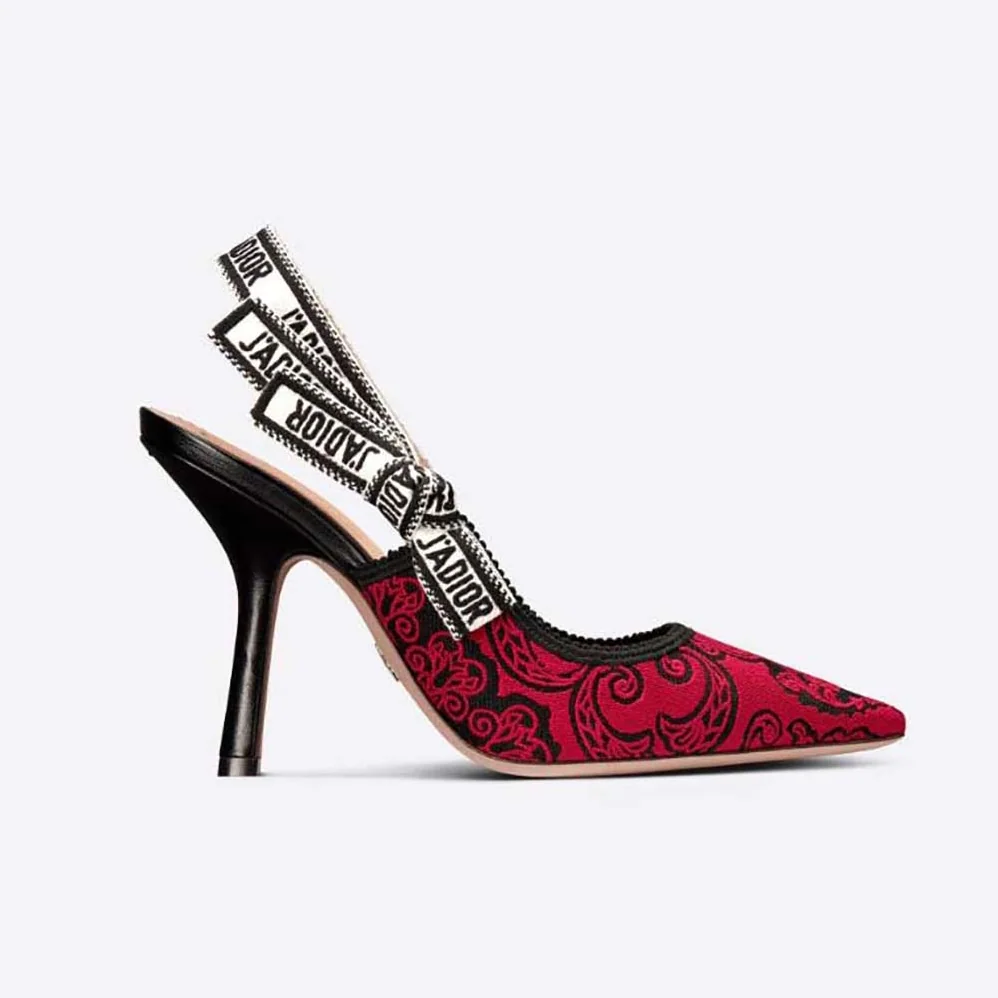 Dior J'Adior Slingback Pump Black and Red Cotton with Dior Bandana Embroidery for Women Dior J'Adior Slingback Pump Black and Red Cotton with Dior Bandana Embroidery for Women