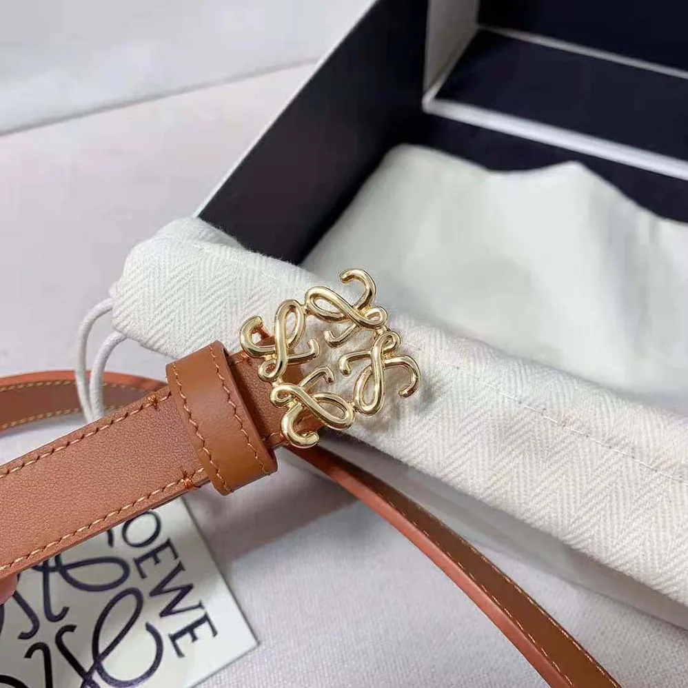 Loewe Anagram Belt in Pebble Grain Calfskin for Women in Tan/Gold Loewe Anagram Belt in Pebble Grain Calfskin for Women in Tan/Gold