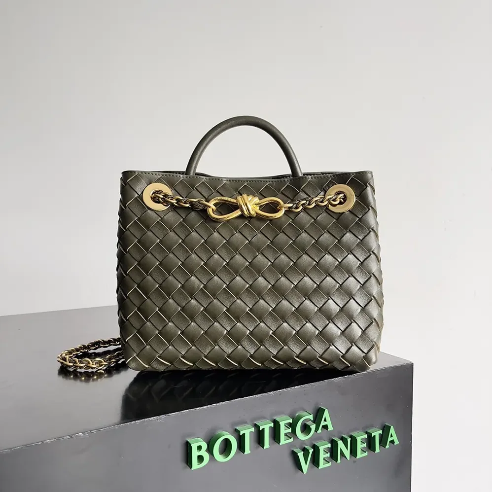 Bottega Veneta Small Andiamo Intrecciato Leather Top Handle Bag for Women in Dark Green
