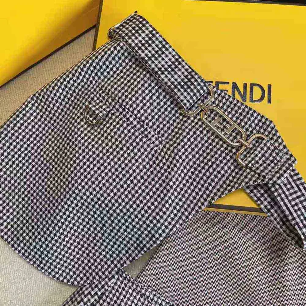 Fendi Beige Houndstooth Wool Skirt for Women