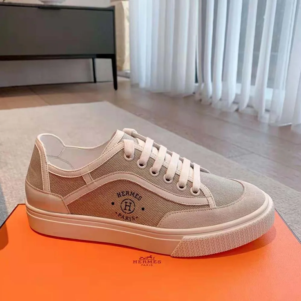 Hermes Get Sneaker in SH Canvas and Calfskin with Signature “Hermès Paris” Stencil for Unisex in Silver Hermes Get Sneaker in SH Canvas and Calfskin with Signature “Hermès Paris” Stencil for Unisex in Silver