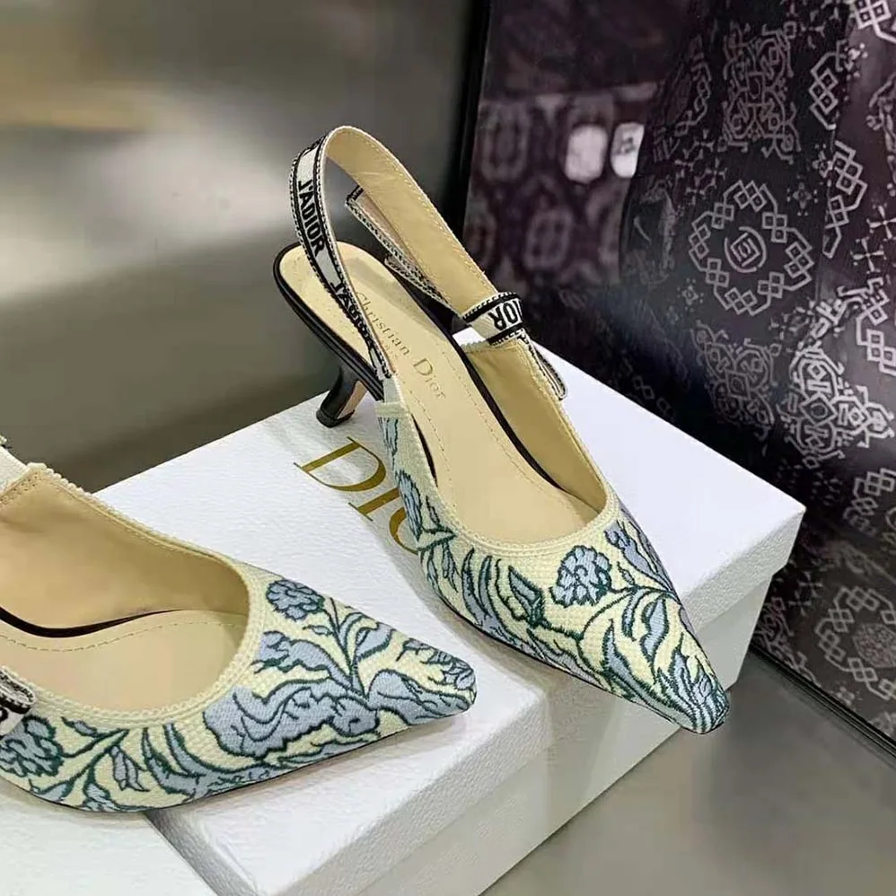 Dior J'Adior Slingback Pump Duck Blue Dior Brocart Embroidered Cotton for Women