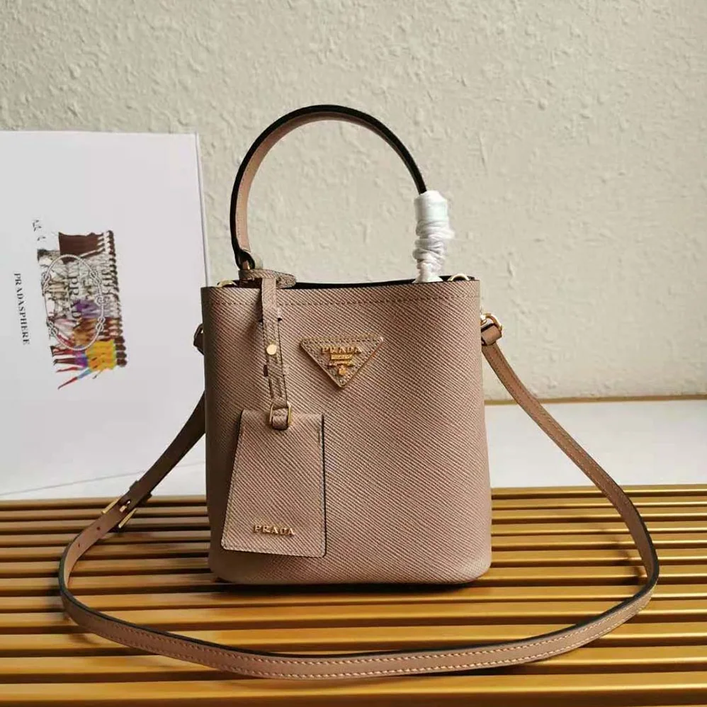 Prada Small Saffiano Leather Prada Panier Bag for Women in Sandy
