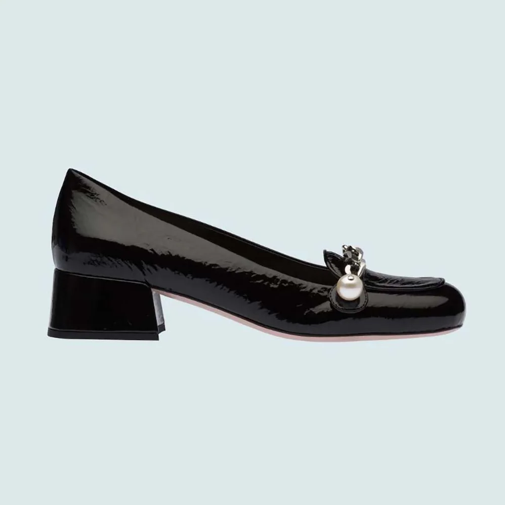Miu Miu Patent Leather Loafers in 35mm Heel for Women in Black Miu Miu Patent Leather Loafers in 35mm Heel for Women in Black