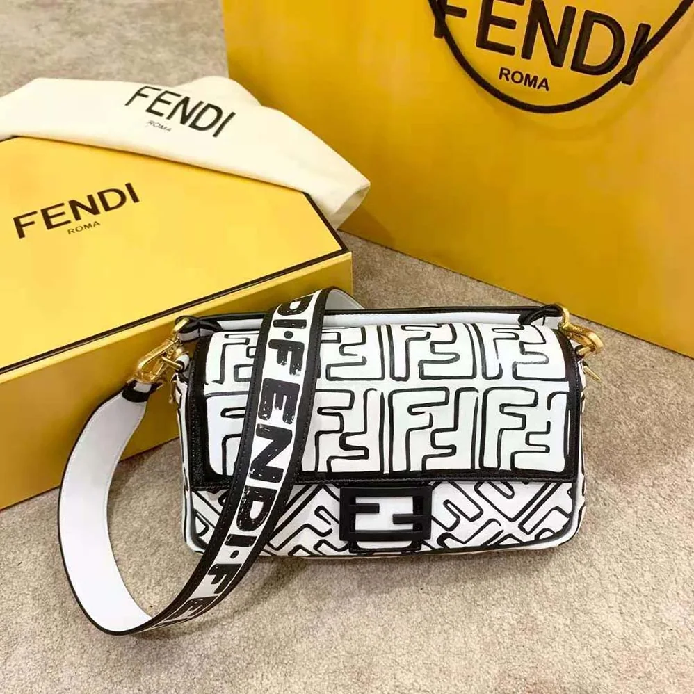 Fendi Baguette White Nappa Leather FF Print Bag for Women Fendi Baguette White Nappa Leather FF Print Bag for Women