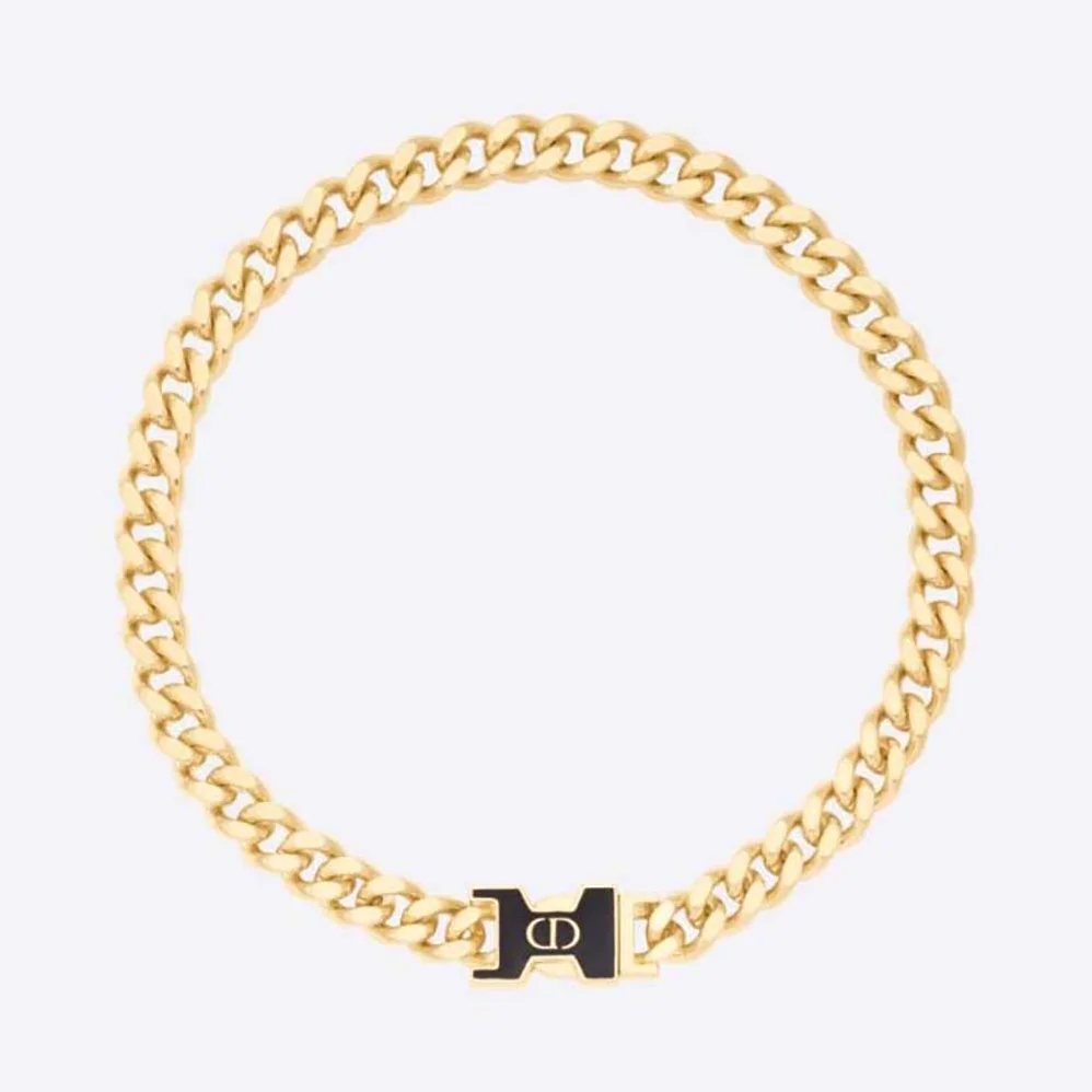 Dior 30 Montaigne Necklace Gold-Finish Metal and Black Lacquer for Women