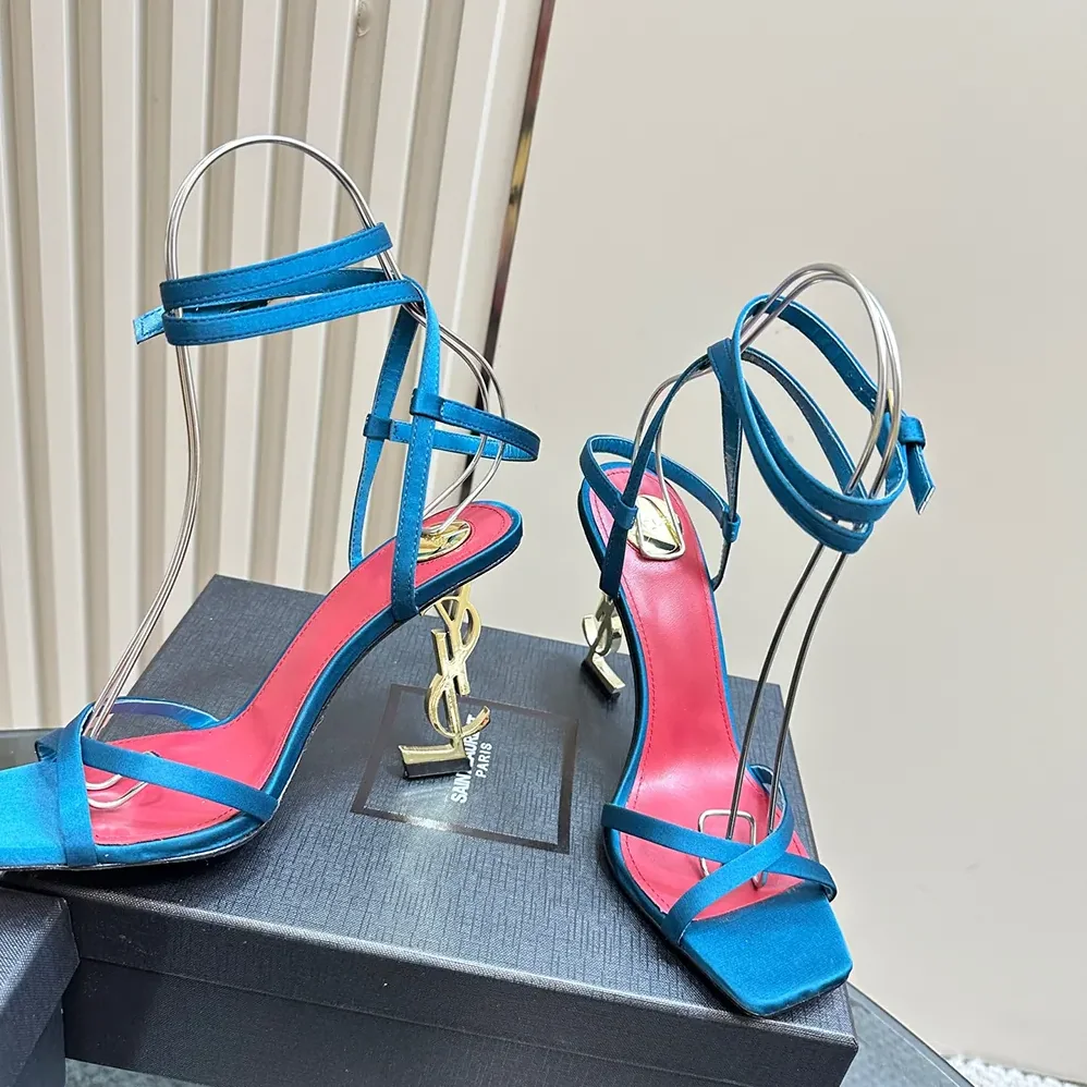 Saint Laurent YSL Opyum Sandals in Satin Crepe for Women in Blue Saint Laurent YSL Opyum Sandals in Satin Crepe for Women in Blue