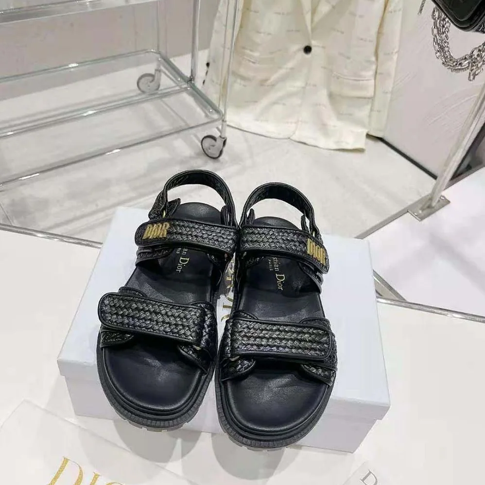 Dior Dioract Sandal Black Braided Raffia for Women Dior Dioract Sandal Black Braided Raffia for Women