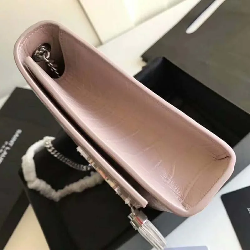 Saint Laurent YSL Kate Small Tassel Embossed Crocodile Shiny for Women in Pink