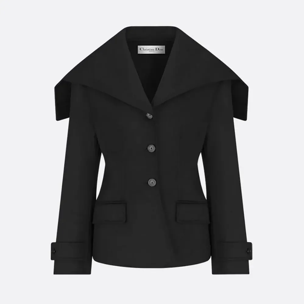 Dior Fitted Jacket with Sailor Collar Black Double-Sided Virgin Wool-Angora for Women in Blend Felt Dior Fitted Jacket with Sailor Collar Black Double-Sided Virgin Wool-Angora for Women in Blend Felt