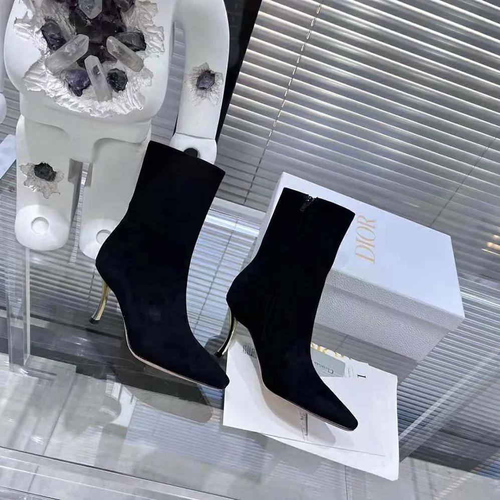 Dior D-Fame Heeled Ankle Boot Black Suede Calfskin for Women Dior D-Fame Heeled Ankle Boot Black Suede Calfskin for Women