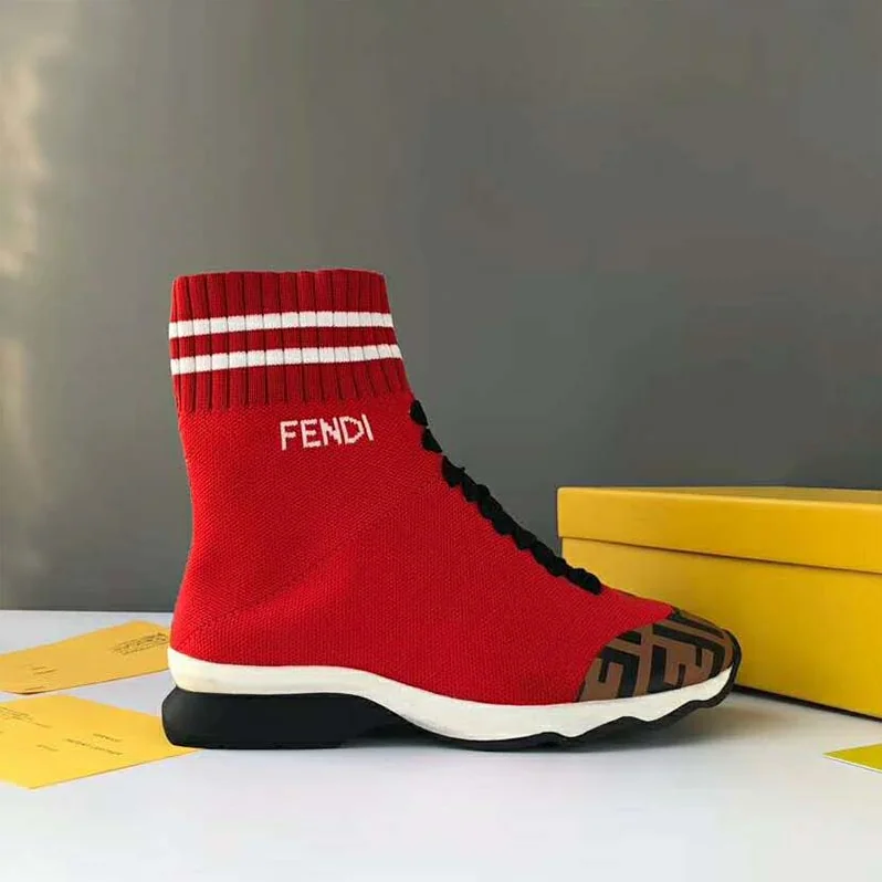 Fendi Shoes Pale Fabric Sneaker Boots for Women in Red