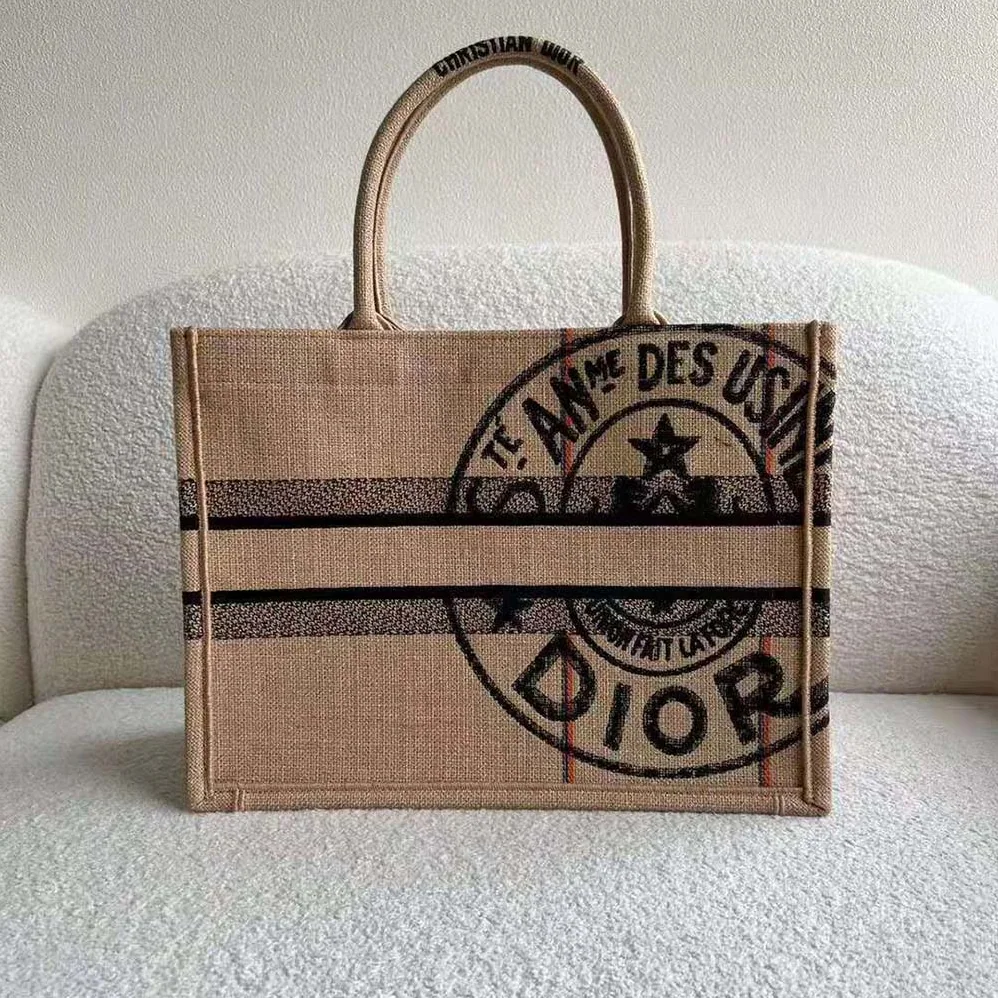 Dior Medium Dior Book Tote Beige Jute Canvas Embroidered with Dior Union Motif for Women Dior Medium Dior Book Tote Beige Jute Canvas Embroidered with Dior Union Motif for Women